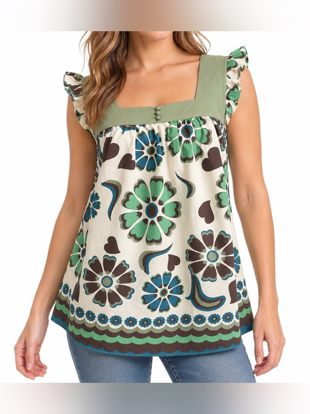Xhilaration Y2K Floral Babydoll Square Neck Ruffle Top Jr L Women's Small